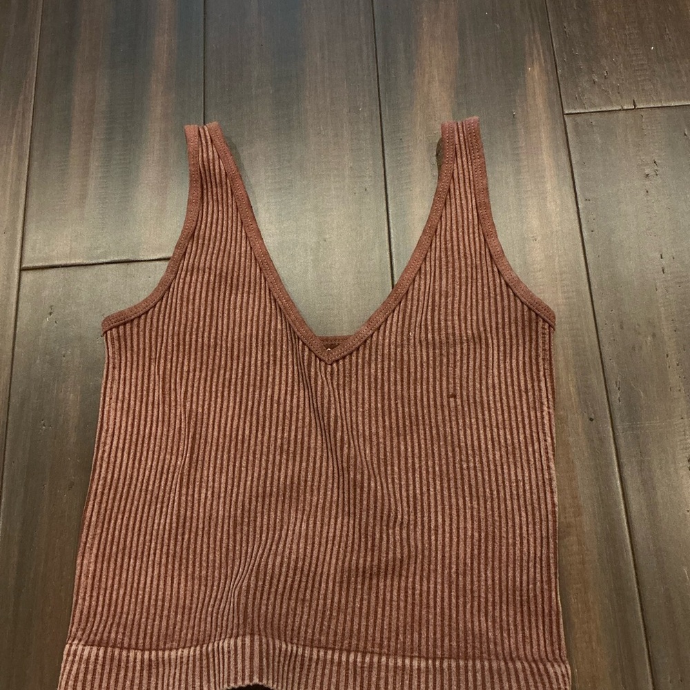 Women's Ribbed Brown Tank Top